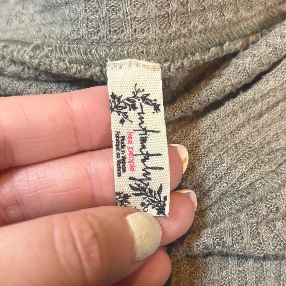 Free People Long Sleeve Ribbed Henley Top in Light Taupe
